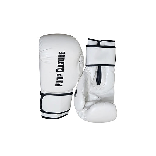 Pump Culture White with Black Trimming, Leather Boxing Gloves for Men and Women